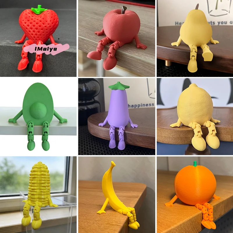 M-3D Printed Fruit And Vegetable Figurines With Movable Joints Lemon Banana Design Ornaments Desk Decorations Home Decor