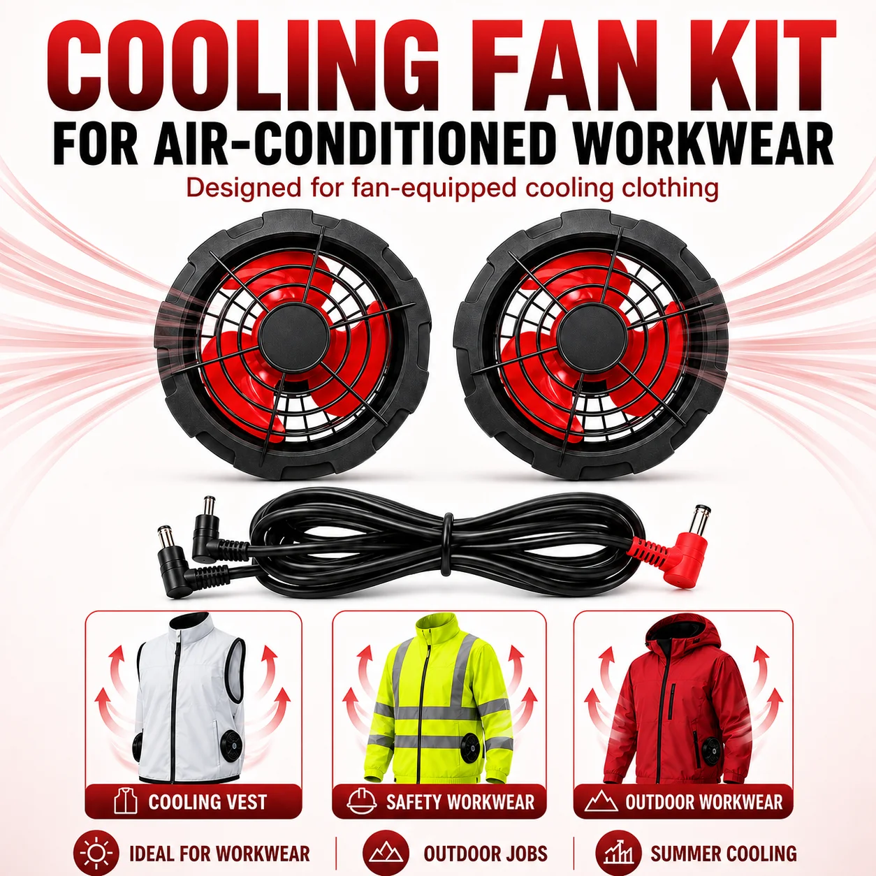 USB/DC 2/4-Fan Cooling Kit for Air-Conditioned Workwear Turbine Fan Set with Speed Control for Cooling Vest Jacket Outdoor Work
