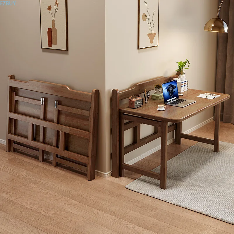 All Solid Wood Foldable Desk Adult Home Desk Workbench Bedroom Home Balcony Writing Table Small Tea Table
