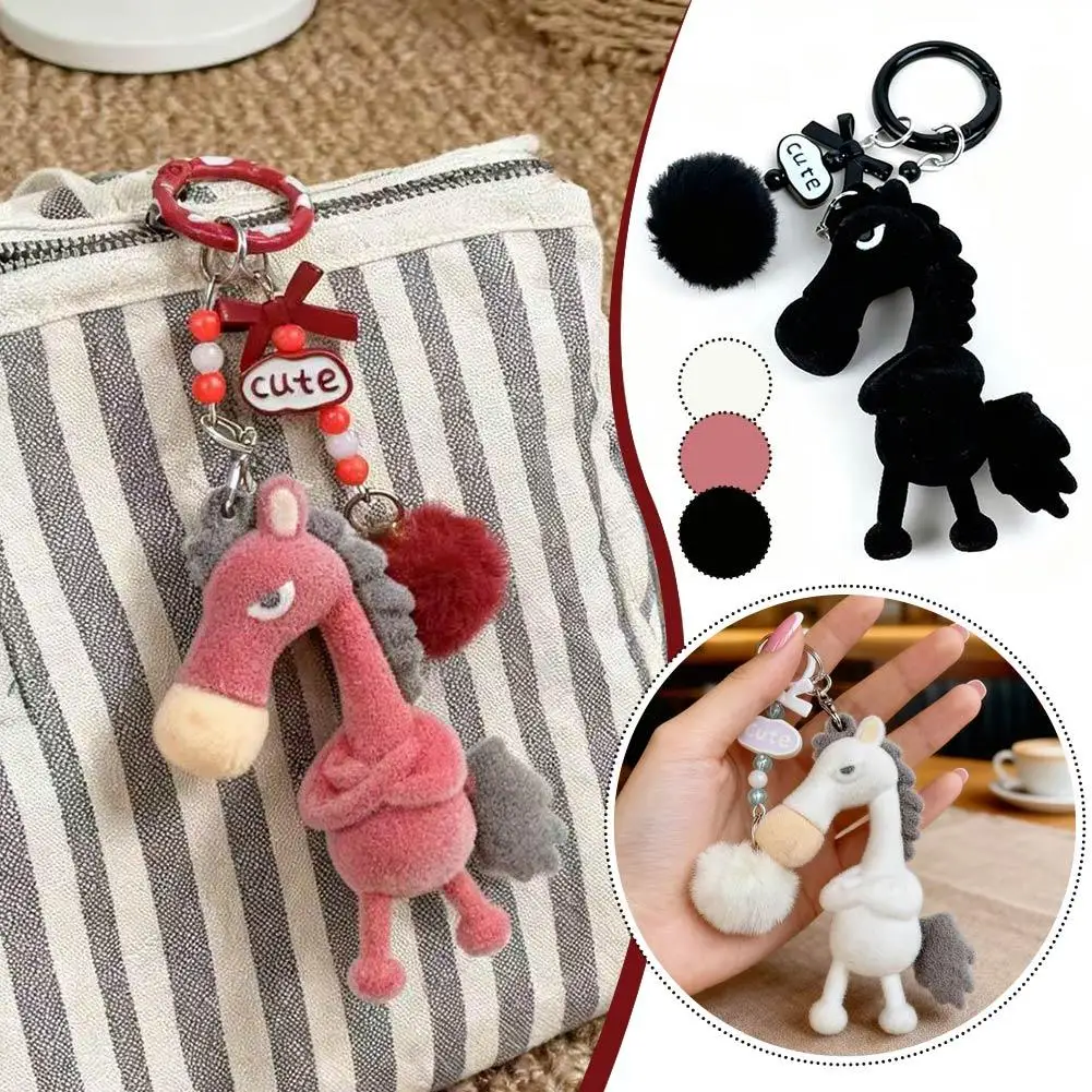 2026 Year Of The Horse Black Horse Keychain Flocking Accessor Black Material Stylish Doll Mascot Horse Year Horse Daily Pen P5B3