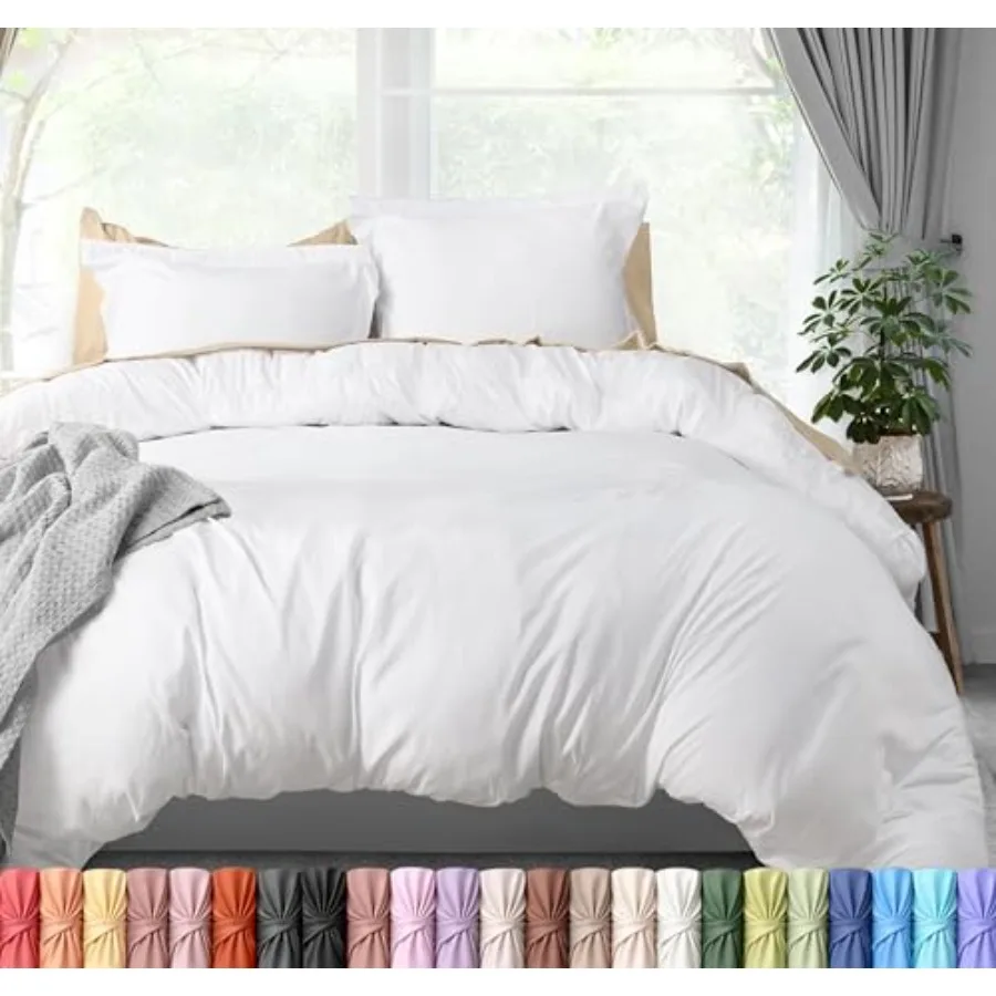 

Duvet Cover Queen Size - 3 Piece with Zipper Closure - 1 Comforter Cover 90X90 Inches and 2 Pillow Shams 20X26 Inches White Com