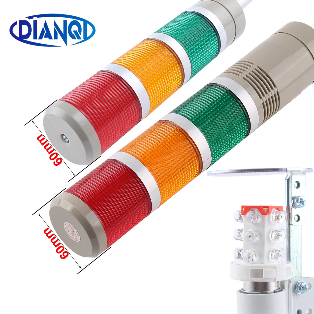 

60mm DC12V/24V Industrial Multilayer Warning Signal Tower Stack Lamp light Alarm caution machine AC110V/220V Steady Flash Buzzer