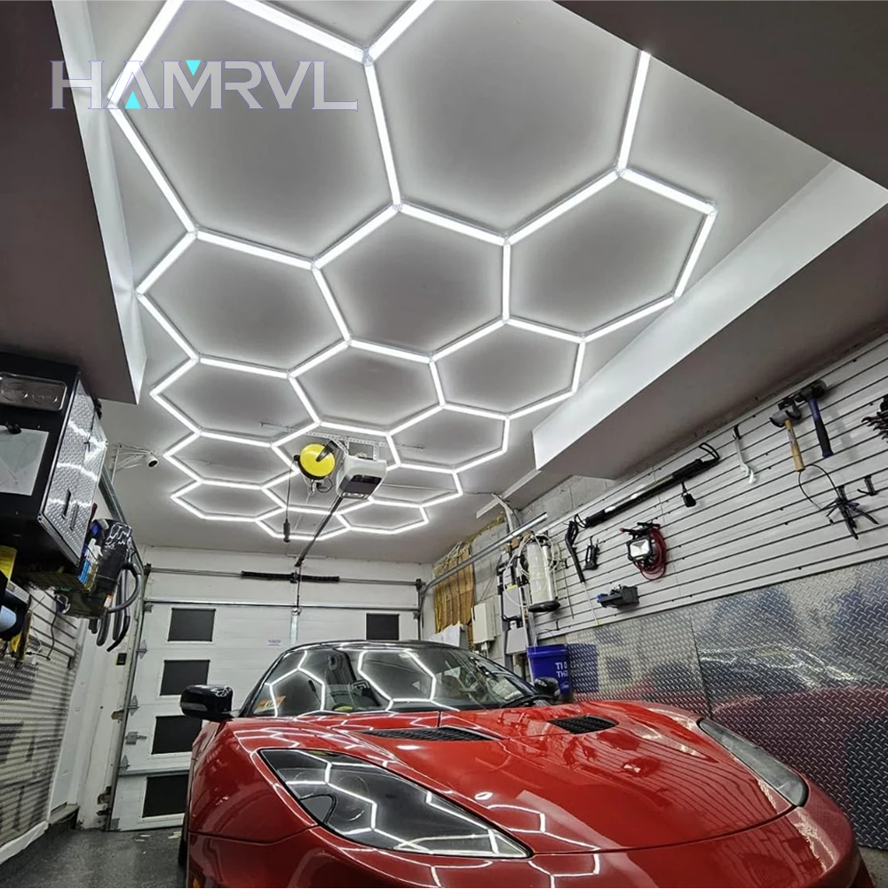 

Customized store indoor LED ceiling light hexagonal garage light warm/natural white 3000K 4000K honeycomb shaped car lighting