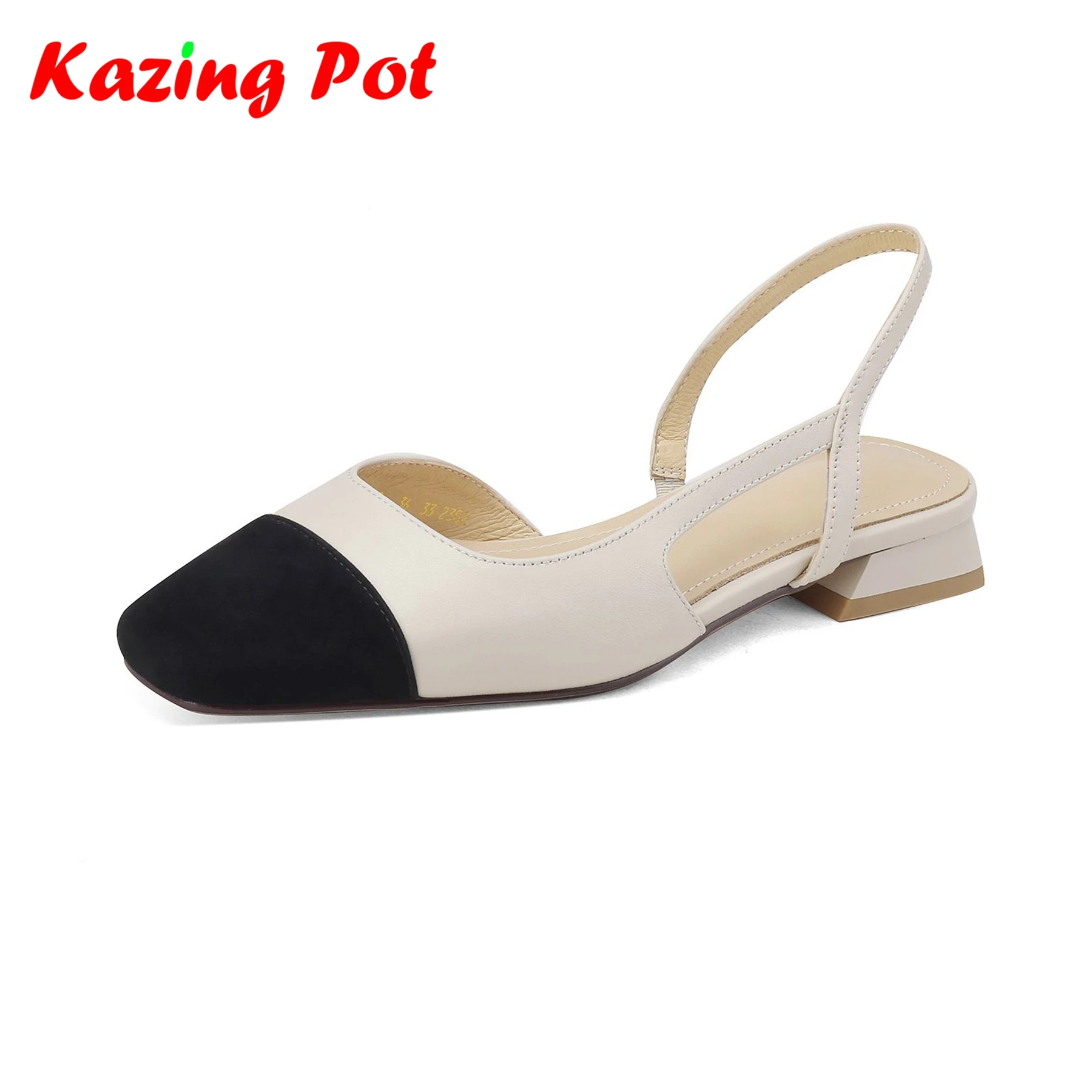 Krazing Pot vera pelle poco profonda punta quadrata Med tacchi usura quotidiana Slingback classici Sexy colore misto pompe da donna di alta qualità