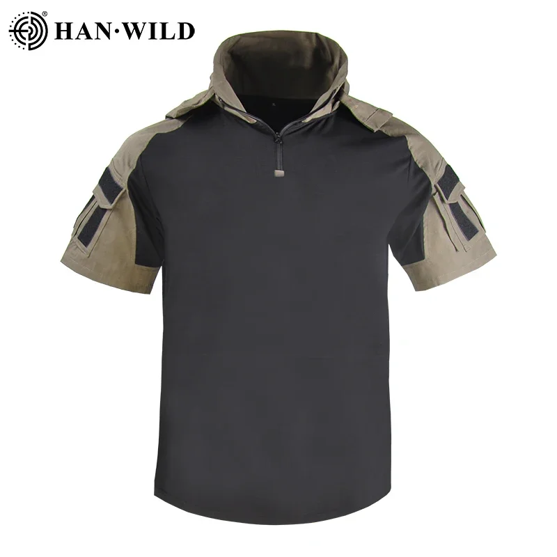 HAN WILD Men's Shirt Tactical Safari Military T-shirt Army Combat Shirts Hooded Men Clothing Hunting Clothes Camping Hiking Tees