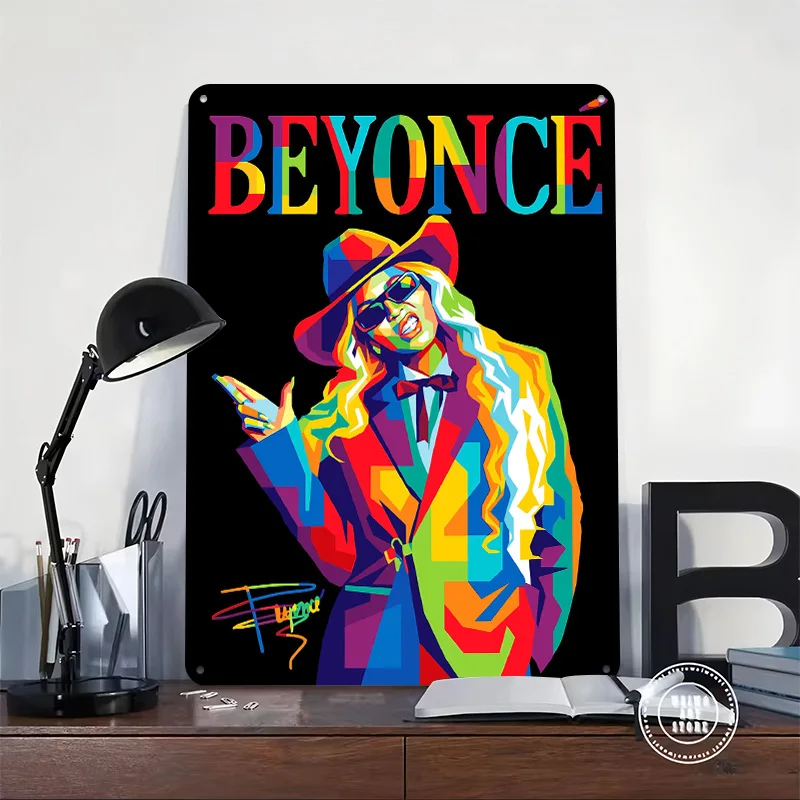 Beyonce Pop Art Portrait 3D Printed Texture Poster Personalized Wall Art Retro Metal Tin Signs for Vintage Decor Room Wand Deko