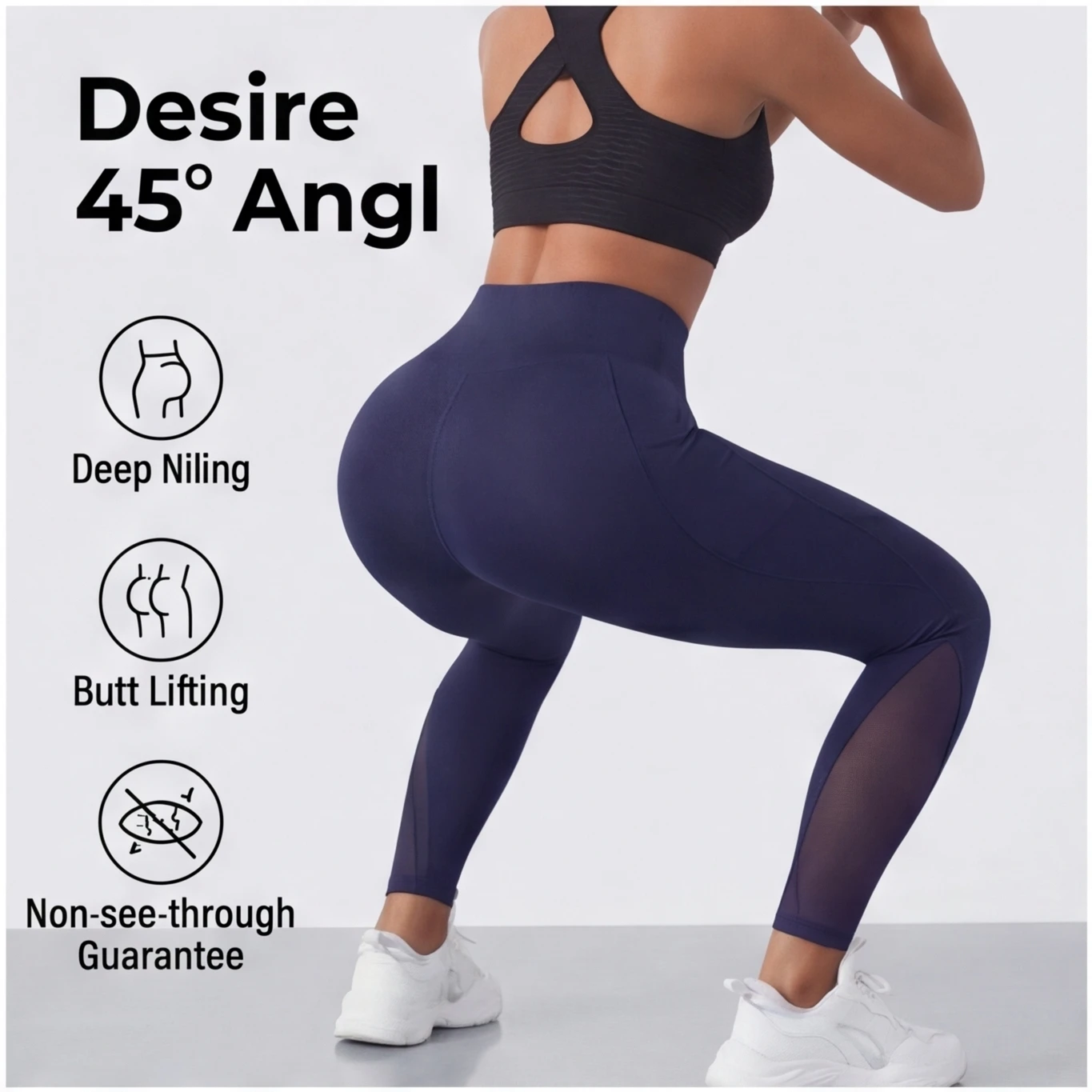 Women's High Waist Yoga Pants Tummy Control High Elastic Slim Fit Mesh Patchwork Hem Sports Fitness Workout Pants High Elasticit