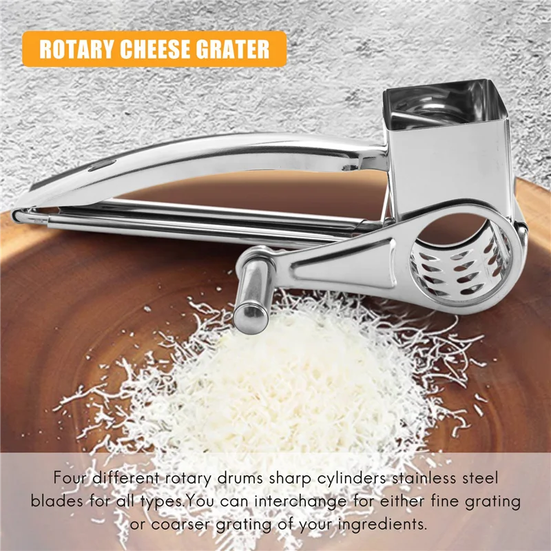 Rotary Cheese Grater Vegetable Slicer Shredder And Grinder With 4 Interchangeable Stainless Steel Grums-A78G