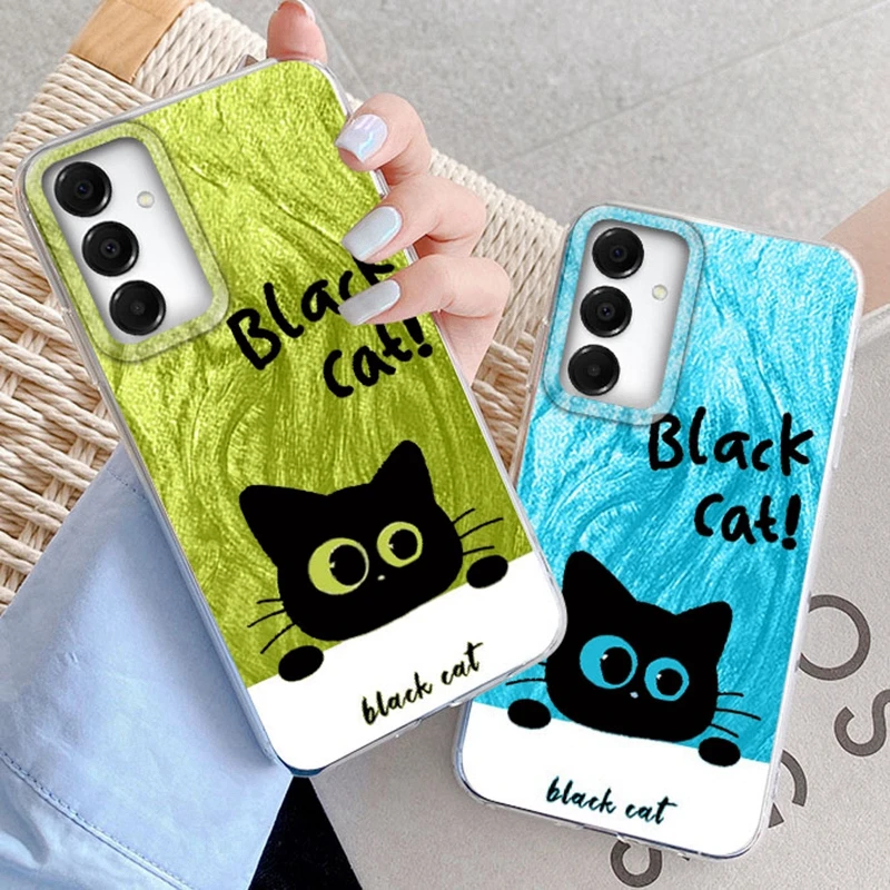Casal gato preto dos desenhos animados caso de telefone para samsung galaxy a56 a16 a26 a36 a06 a55 a35 a25 a15 a54 s24 s25 s22 s23 fe fundas capa