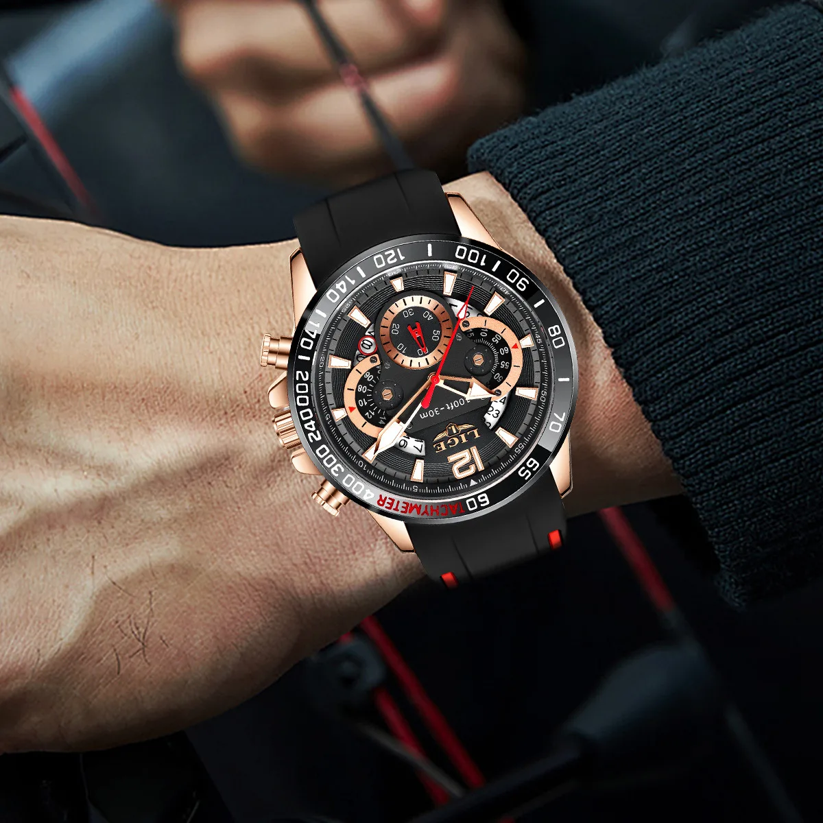 ساعات كوارتز رجالية عسكرية من LIGE مصنوعة من السيليكون الناعم المقاوم للماء ومضيئة للرجال، ساعة يد عصرية رياضية كرونوغراف بتقويم للرجال #6