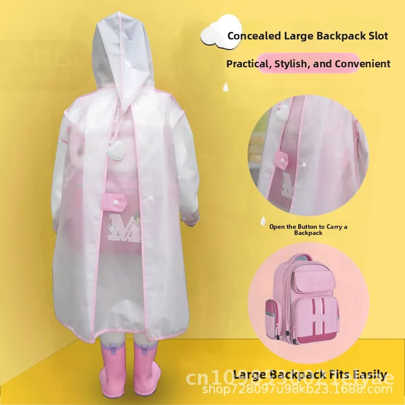 

Children's Transparent Raincoat Cartoon Design for Boys And Girls with Schoolbag Seat EVA Material One-Piece Rain Gear for