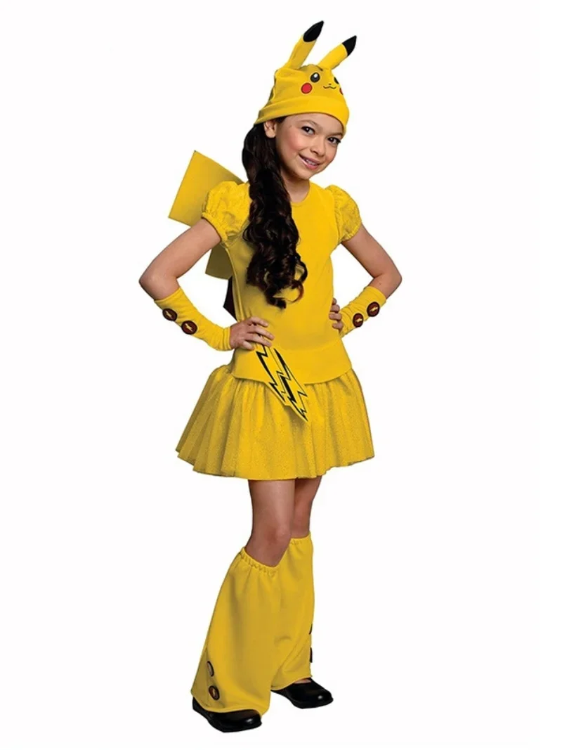 4 Piece Set Anime Pokemon Movie Cosplay Costume Pikachu Costume Party Halloween Clothing Anime Dress Up New Year Birthday Gift