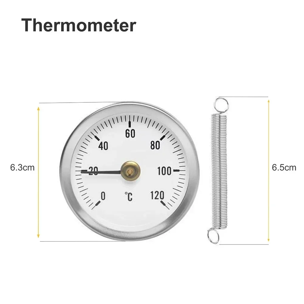 Pipe Thermometers Bimetal 0-120℃ Clamp-On Tube Thermometer On Tube Heating Spring 63mm Boiler Temperature System Accessories