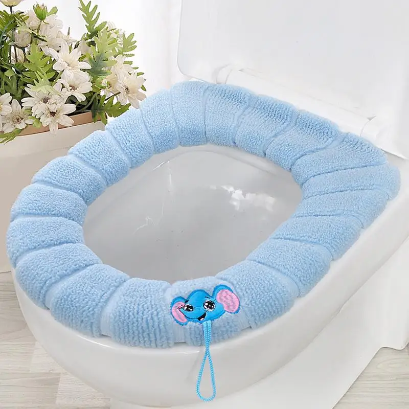 Soft Toilet Seat Cover Fuzzy Washroom Seat Cover Delicate Touch Stretchable Washable Fiber Cloth Toilet Seat Covers Pads Easy