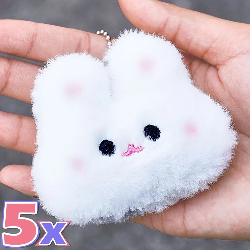 1/5pcs Sweet Cartoon Plush Rabbit Doll Keychain Cute Angry Crying Rabbit Doll Charms Keyring Animal Bag Pendants Decor Gifts