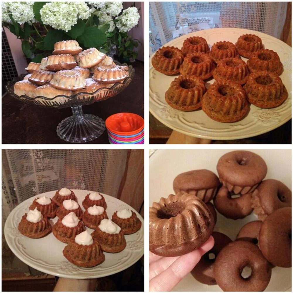 24PCS/Set Mini Bundt Cake Pan Non Stick Silicone Cupcake Liners Pumpkin Shape Mold Donuts Cornbread Jellies Dessert Baking Tray