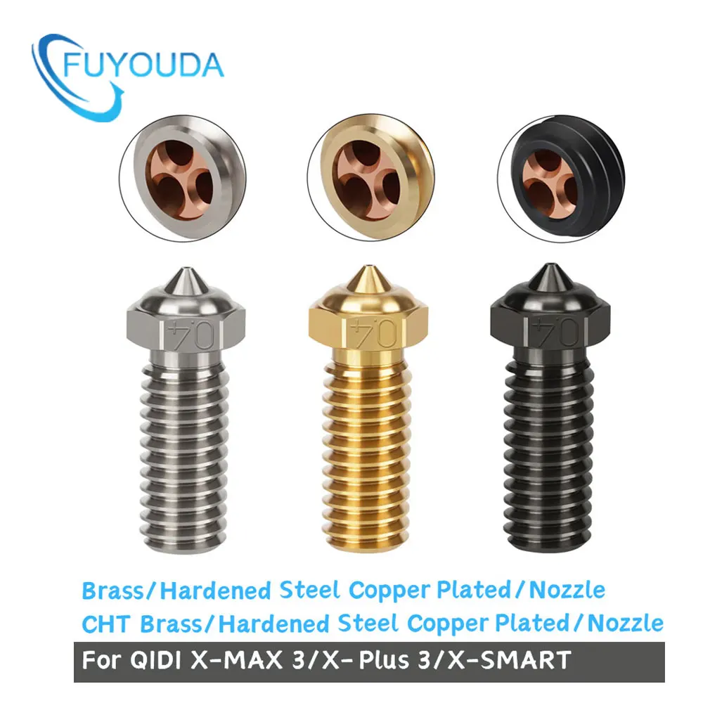 Boquilla CHT para QIDI TECH X PLUS 3/X MAX 3/X SMART 3, piezas de impresora 3D de alto flujo, clon de cobre, latón endurecido, boquilla Stee QIDI