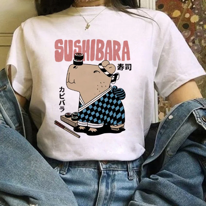 

Sushi Japanese Pattern O-Neck Casual Women's Short Sleeved Printed T-Shirt Cartoon Style Clothes Women's Regular Top T-Shirt