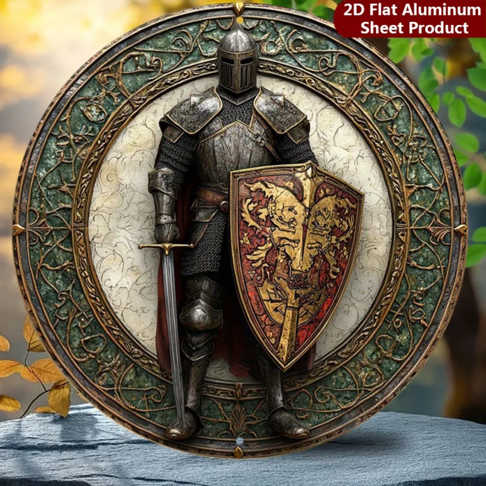CIFBUY Medieval Knight Shield Dragon Round Aluminum Wall Art Retro Metal Sign Decor for Home Room Living Room Bedroom Office Bar