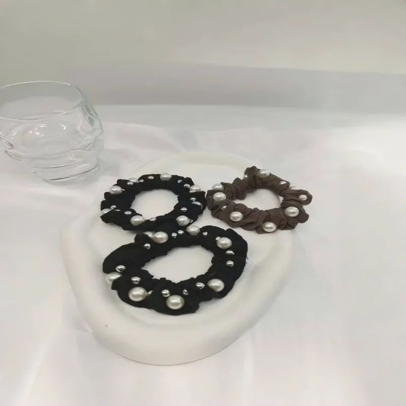 

Maillard Color Mask Ice Silk Texture Pearl Hair Ring Hair Accessories For Women