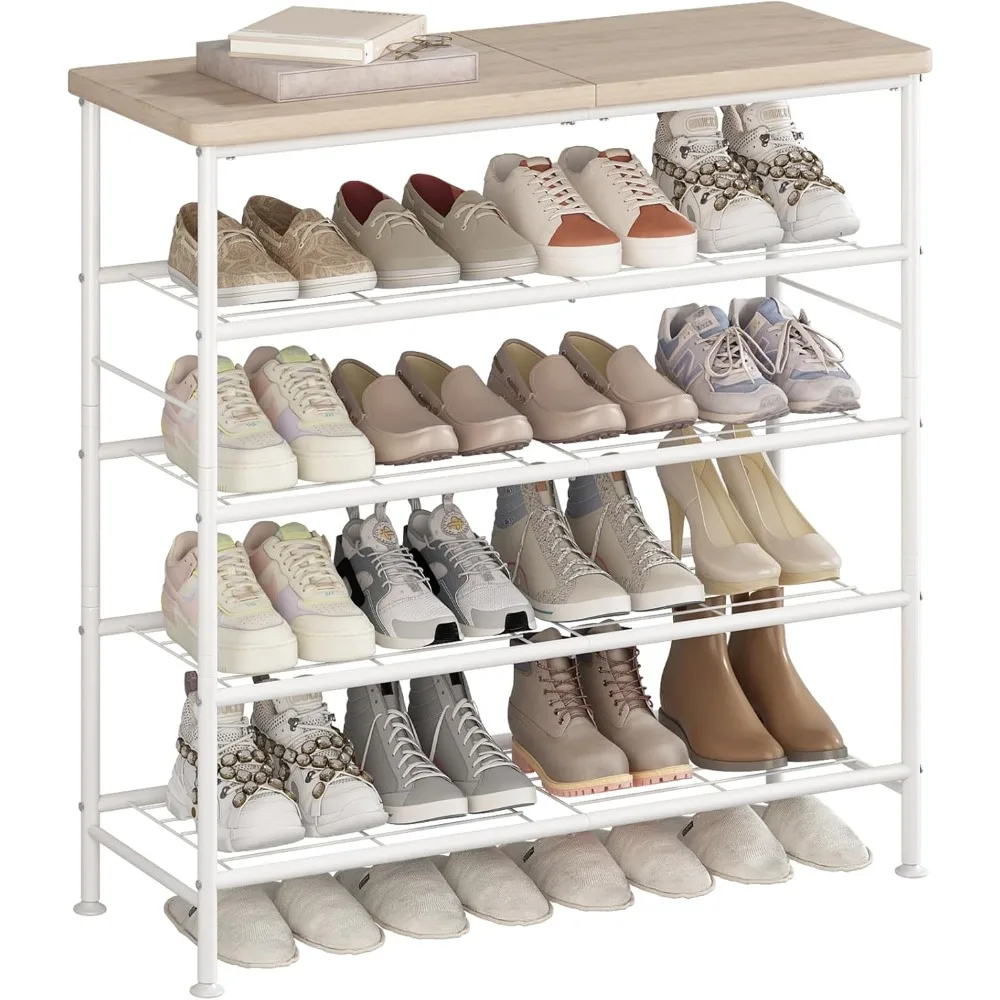 

Shoe Rack Organizer 5 Tier for Closet Entryway Free Standing Metal Storage Shoe Shelf with MDF Top Board