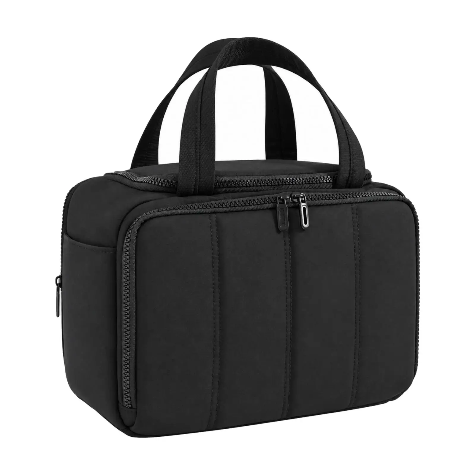Quilted Waterproof Travel Toiletry Pouch for Cosmetics Portable Makeup Bag with Side Zipper Storage