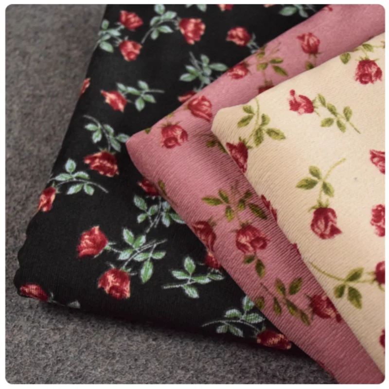 

Elegant Retro Little Rose Print Corduroy Fabric For Autumn Winter Dress Shirt Pants Coat Face Shoe Surface Handmade Cloth, T2394