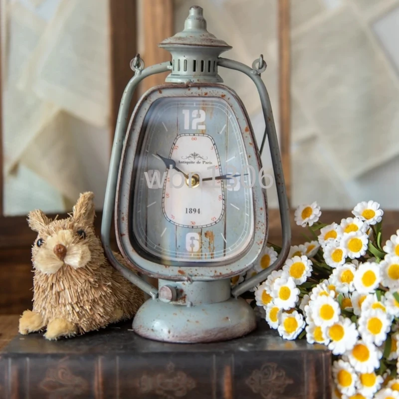 

Old wrought iron hanging clock, balcony garden retro flower stand ornament