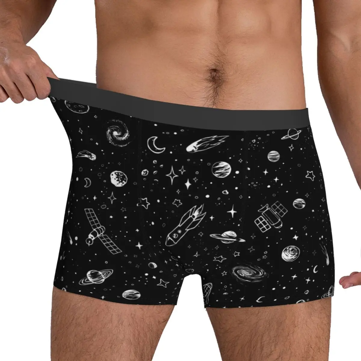 Space Starry Night Underwear Planets Print Men Panties Printed Plain Trunk Trenky Boxer Brief Plus Size 2XL