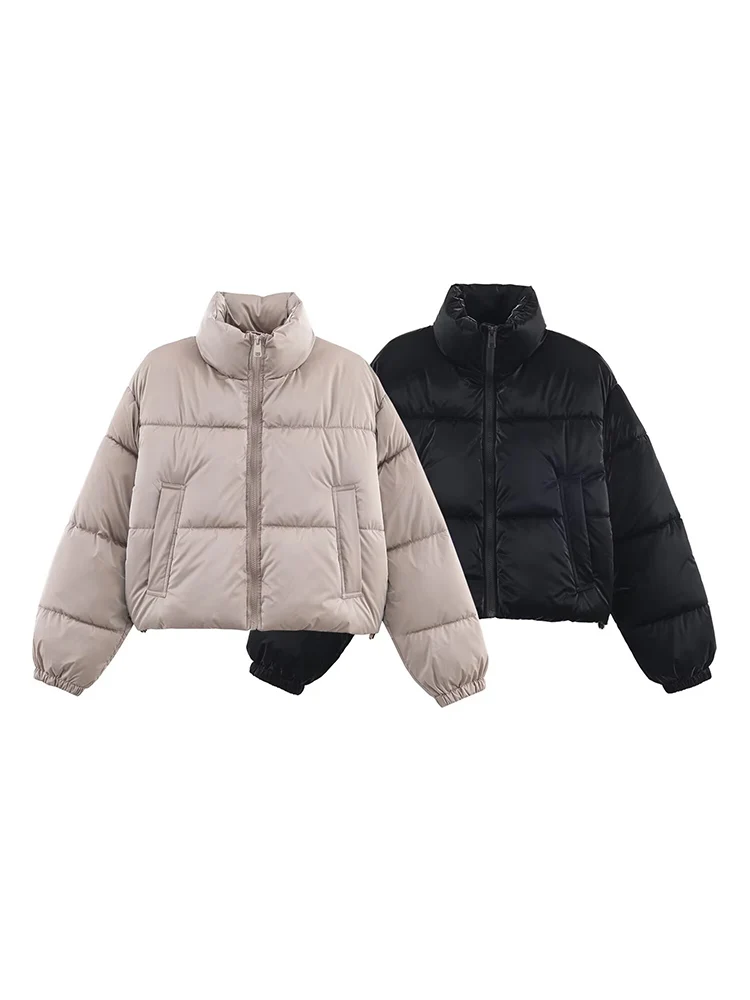 معاطف قطنية منتفخة غير رسمية جديدة للنساء بياقة واقفة وسحاب وأكمام طويلة ملابس خروج دافئة لشتاء 2025 سترة نسائية أنيقة #1