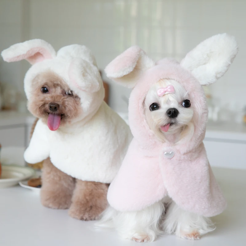 

Warm Winter Pet Clothing Plush Rabbit Dog Outside Christmas Cloak New Year's Coat Windbreaker Plus Fleece Thick Warm Coat Gift