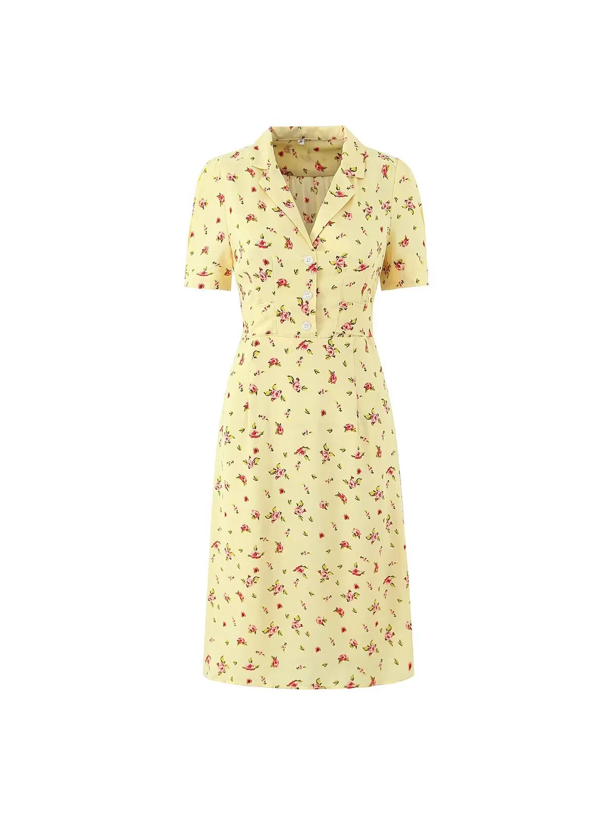 

Withered Temperament French Floral Suit Collar Short Sleeved Dress Elegant Party Dresses Vestidos Women's Dress