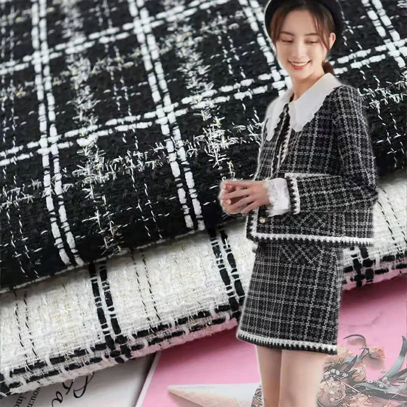 1/2/3M Woolen Tweed Fabric Lady Style Fiber Plaid Woven Tweed Fabric DIY Coat Clothing Dress Handmade Sewing Autumn Winter