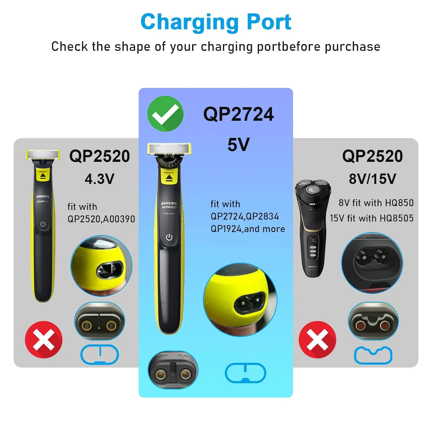 سلك شاحن USB Brangdy 5V متوافق مع ماكينة الحلاقة الكهربائية Philips Norelco One Blade QP2724 QP2834 QP1424 QP1324 QP1924 QP4631