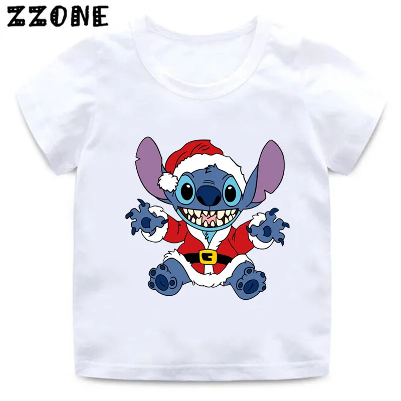 Merry Christmas Lilo & Stitch Santa Print Cartoon Kids T-Shirts Girls Clothes Baby Boys T shirt Summer Children Tops,ooo5830