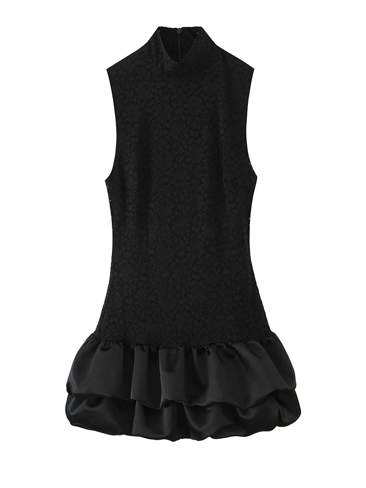 Frauen Mode Sexy Spitze Röcke 2025, Frauen Herbst Neue Ärmellose Falten Spitze Splice Kleid Frauen Hight Street Elegante Party Kleid