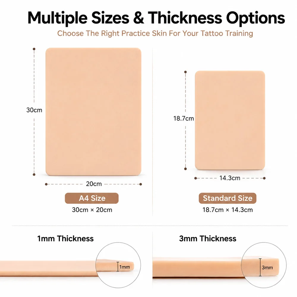 A4/Standard Size Tattoo Practice Skin 3/1mm Silicone Fake Skin Double-Sided Synthetic Leather for Tattoo Beginners Training Skin