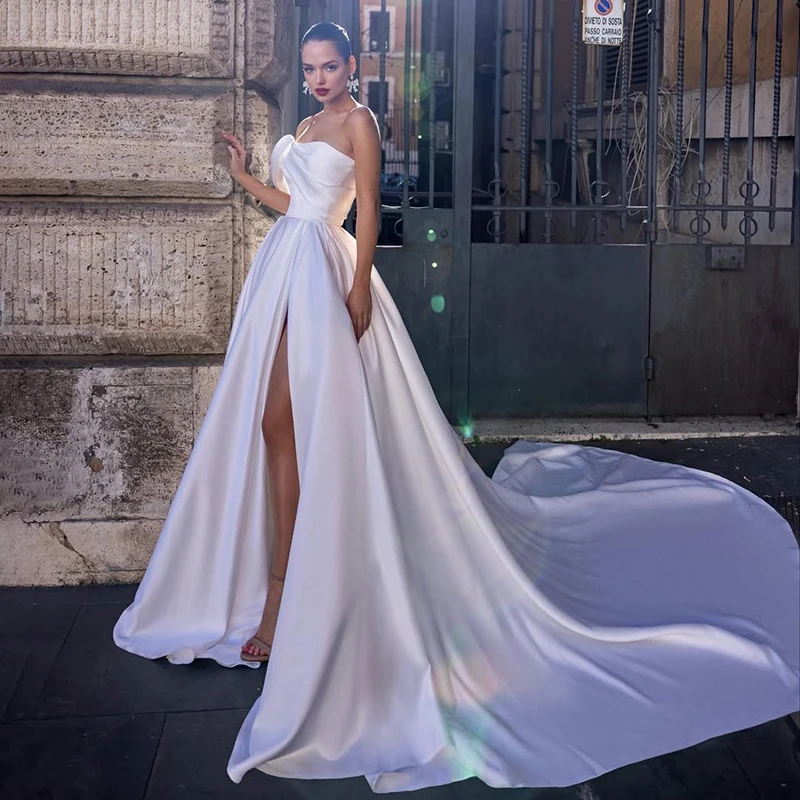 

Eightree White A-Line Wedding Dresses 2025 One Shoulder Split Bridal Dress Formal Princess Evening Wedding Prom Gowns Customized