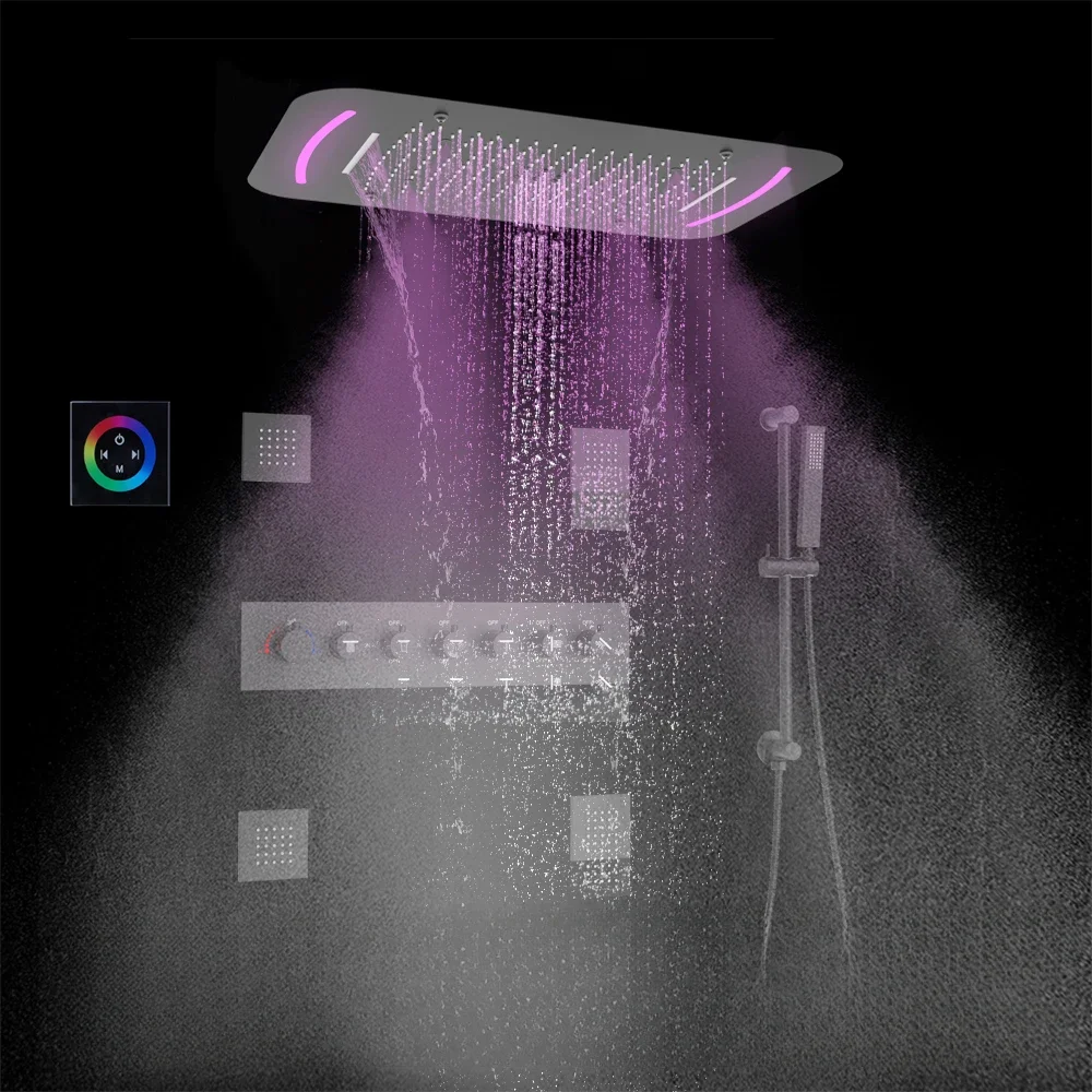 Light Emitting Diode Color Rain Smart Black Thermostatic Shower System