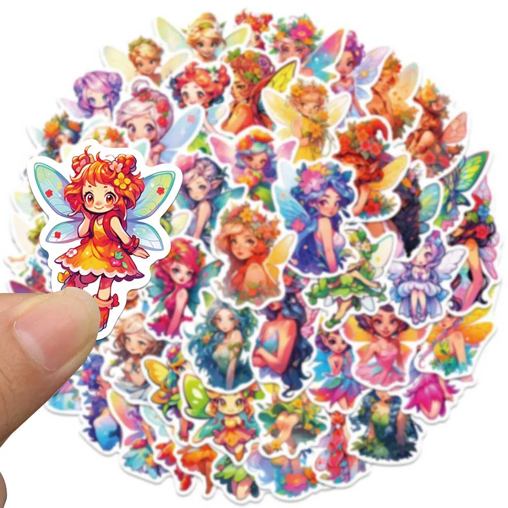 50pcs Cute Cartoon Flower Fairy Stickers For Laptop Water Bottle Luggage Notebook Phone Waterproof Graffiti Vinyl Decals