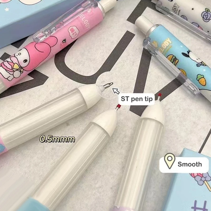 6Pcs/box Kawaii Sanrio Gel Pens Cute Kuromi Hello Kitty Melody 0.5mm Black Ink Press Water-based Pen Office Signature Pen