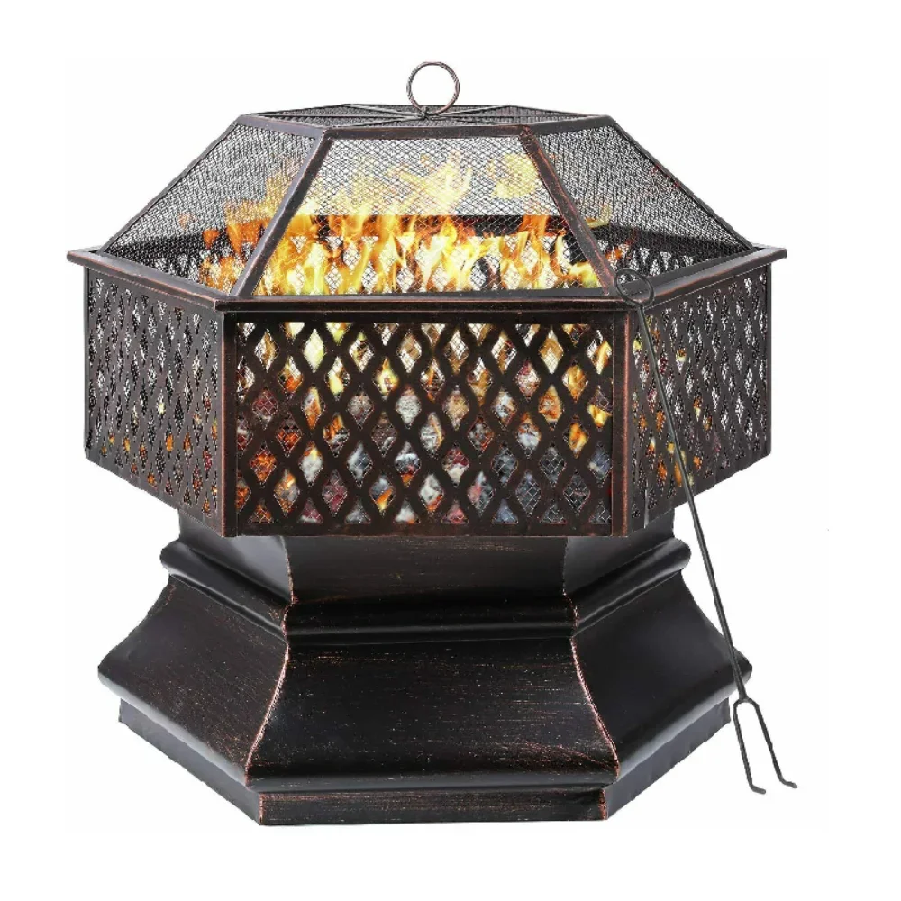 26/28/30 '' Barbecue Brazier, Outdoor Steel Brazier with Fire Retardant Mesh Cover Outdoor Smoking Barbecue Net BBQ