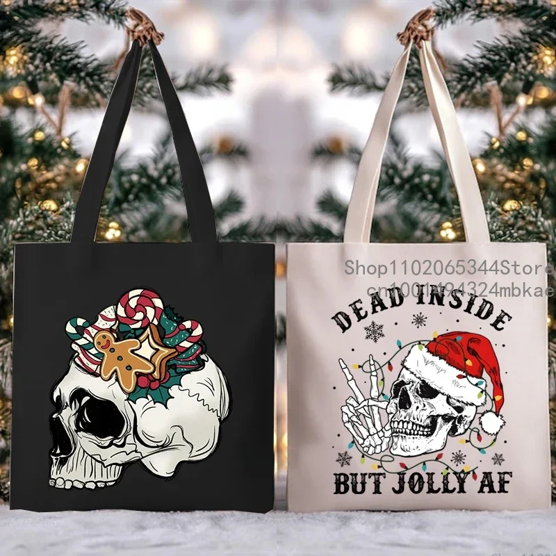 Skeleton with Christmas Hat Funny Pattern Shopping Bags Women 