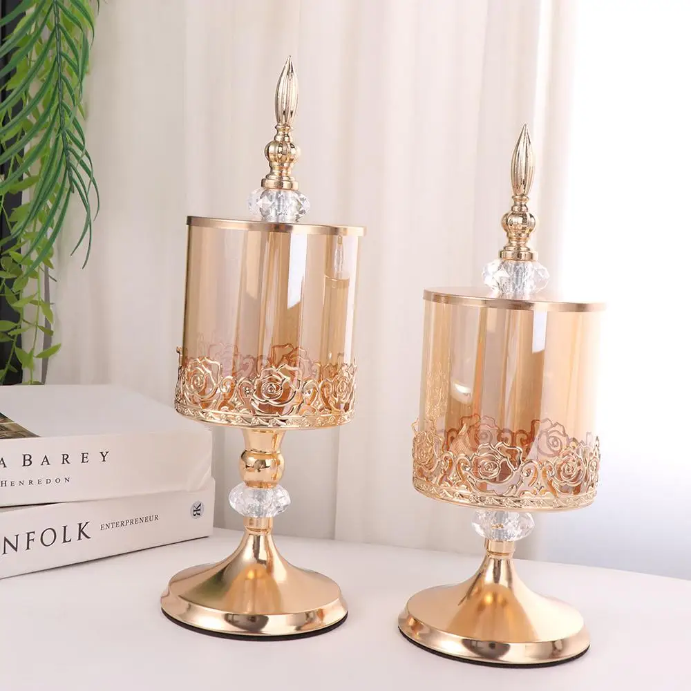

Gold-Plated European Style Candy Jar Vintage Decorative High Footed Candy Can with Lid Crystal Glass Storage Jar Party