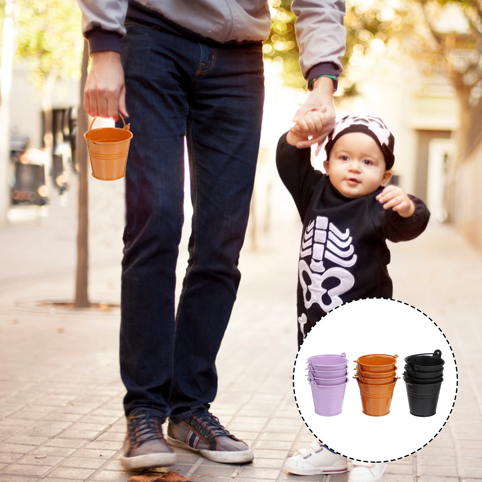 

12Pcs Halloween Candy Storage Buckets Iron Kids Portable Candy Holder Party Festival Gift Container Decoration Prop