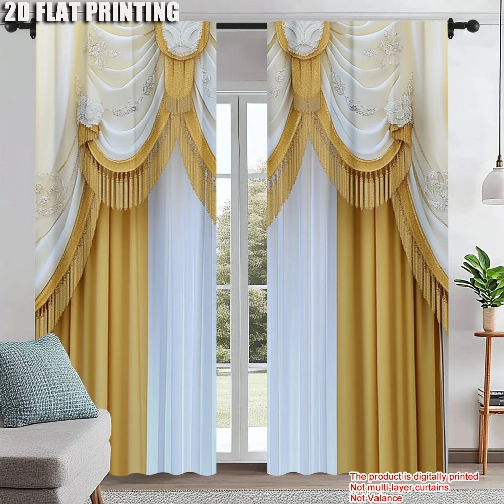 

2pc, Window Drapes European vintage print Versatile 100% Polyester,Without Electricity Party Decorations Use for Holiday