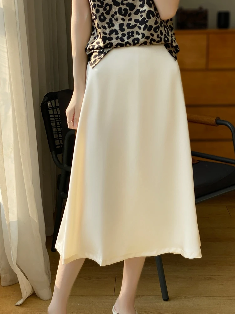 White High Waist A-Line Midi Skirt Women's Fashionable Loose Slimming Spring Summer New Style Versatile Half-length Skirt
