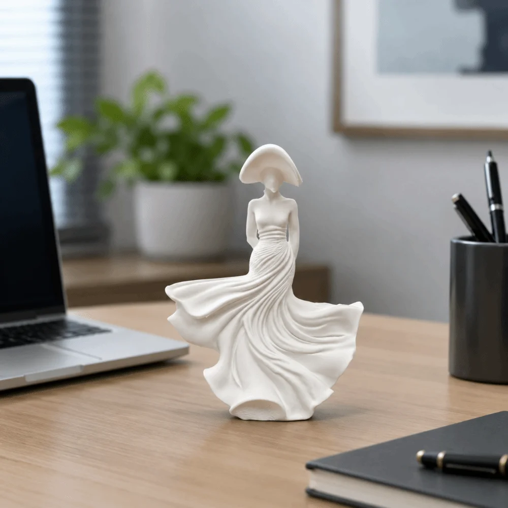 Minimalist 3D Printed Dancing Lady Statue Flowing Skirt Elegant Women Character Statue Home Decor Desktop Ornaments Art Decor