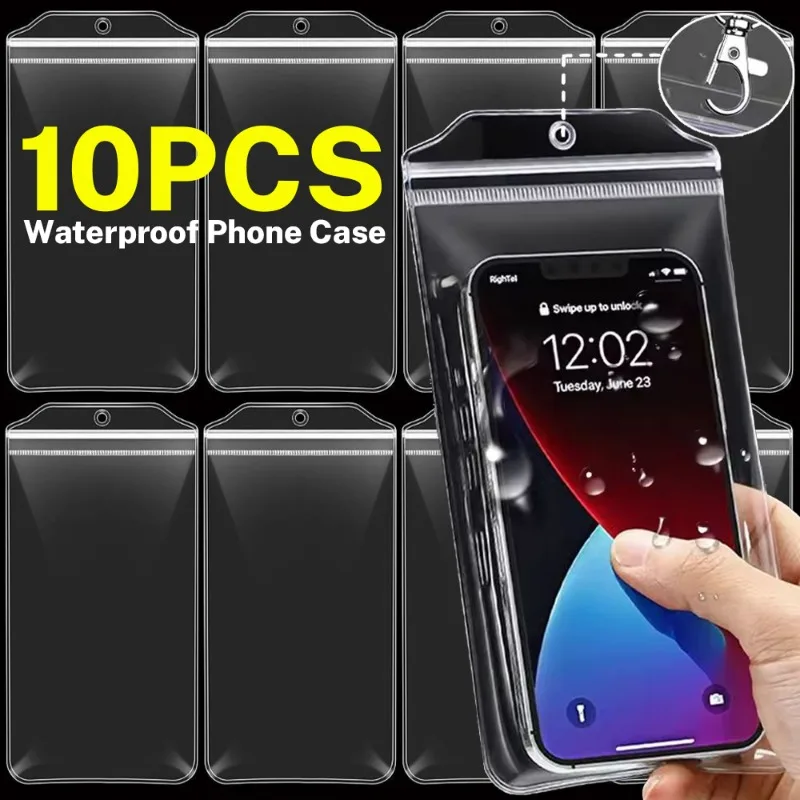 10-1PCS Transparent Waterproof Phone Case Rainproof Portable Phone Punch Bags for IPhone Samsung Xiaomi Underwater Phone Covers
