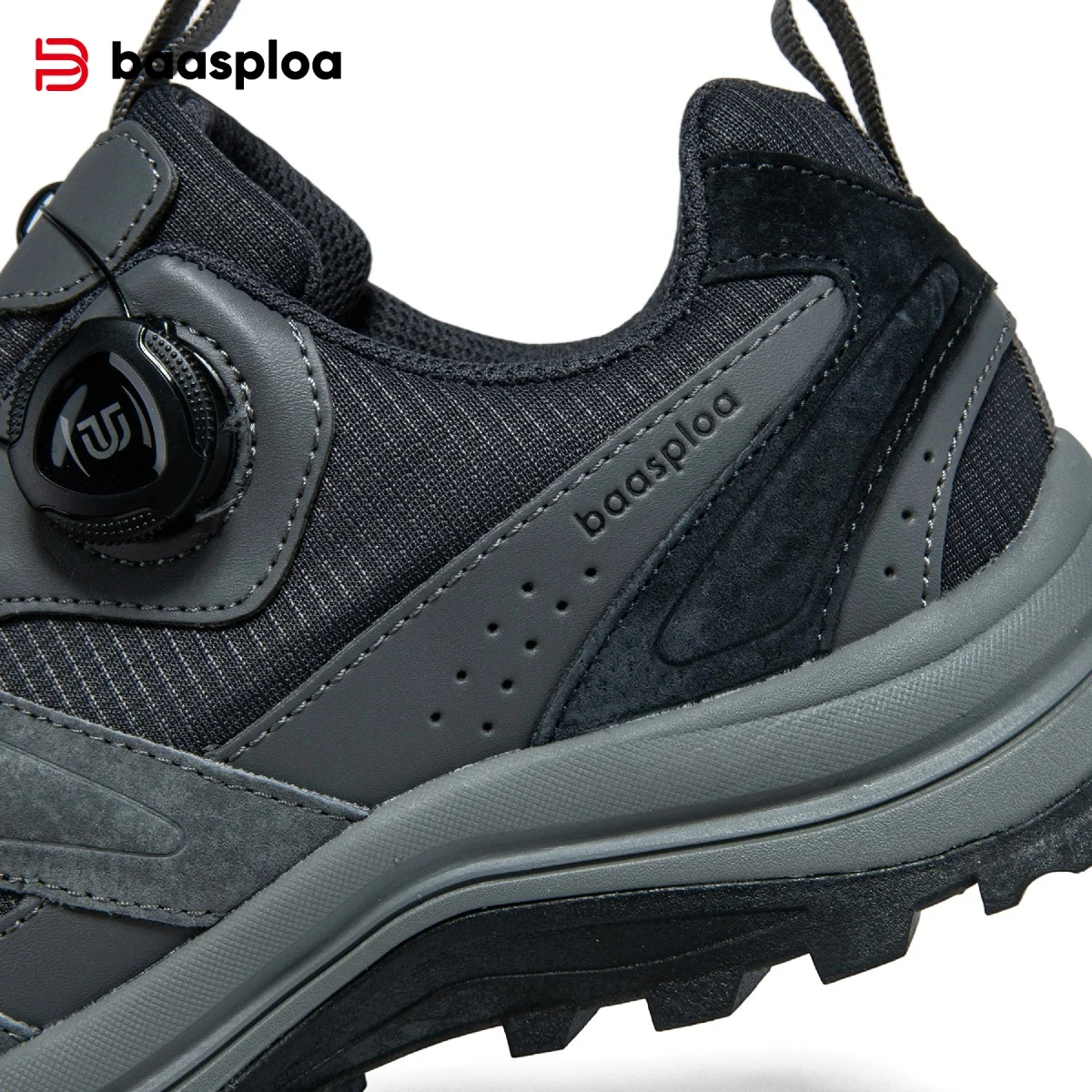 Baasploa Men Hiking Shoes New Rotating Button Trail Male Outdoor Shoes Leather Anti Splash Water Soft Walking Sneakers Non-Slip